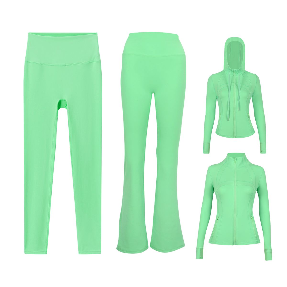 Women's Four Piece Set Sportswear Hooded Jacket Slim Fit Outerwear Elastic Sports Jacket Flared Pants Cropped Pants_ecoleips.com