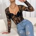 Women's Clothing Long Sleeved Lace Bodysuit Women See Through Mesh Slim Fit Sexy Versatile Jumpsuit Romper_ecoleips.com