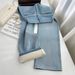 Women's Light Blue Flannel-Lined Straight Leg Jeans - High Waist, Relaxed Fit, Vintage Style, Slimming Wide Leg Pants For Winter_ecoleips.com