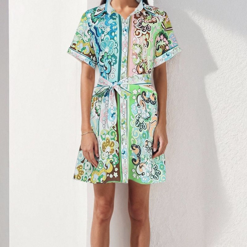 Women's Floral Print Short-Sleeved Dress With Ties And Stylish Design_ecoleips.com