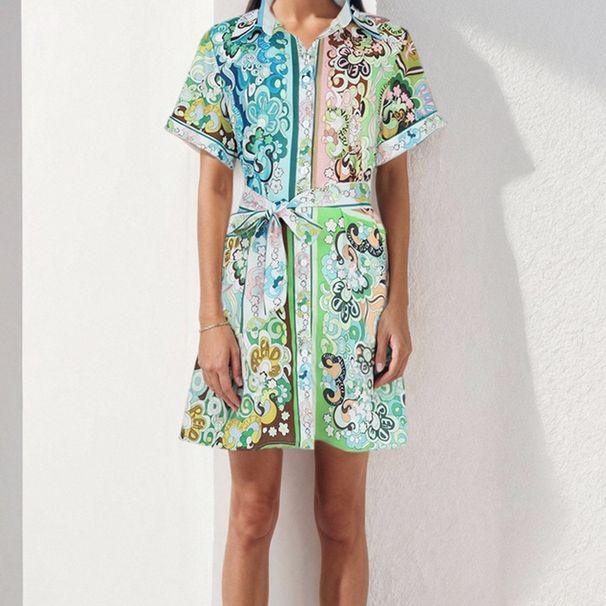 Women's Floral Print Short-Sleeved Dress With Ties And Stylish Design_ecoleips.com