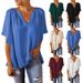 Women's Clothing Summer Casual Women's T-Shirt Chiffon Blouse V Neck Top Loose Fit New_ecoleips.com