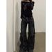 Y2k Dark American Retro Jeans With Deconstruction Design, Street Hip Hop Wide Leg Pants, Loose Trousers_ecoleips.com