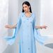 New Light Blue Ultra Long Sleeve Hand Sewn Glass Rhinestone Dress_ecoleips.com
