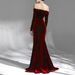Women's Clothing one line collar, off shoulder, long sleeved, velvet, large skirt, evening dress, toast dress, bridesmaid dress_ecoleips.com