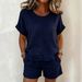 Women's Clothing Women's Solid Color Casual Crew Neck Short Sleeved Shirt And Shorts Two Piece Set For Formal & Casual For Women_ecoleips.com