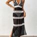 Women's Clothing Long Skirt Deep V Contrast Color Stitching Suspender Skirt Strap Slim Dress Beach Blouse_ecoleips.com