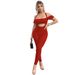 JP1029 Sexy And Elegant Ribbed Tube Top Short Sleeve Strap Pants Two-Piece Set_ecoleips.com