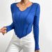 Voya Women's 2026 Winter New Slim Fit V-neck Irregular Stitching Exposed Knitted Long Sleeved T-shirt Top_ecoleips.com