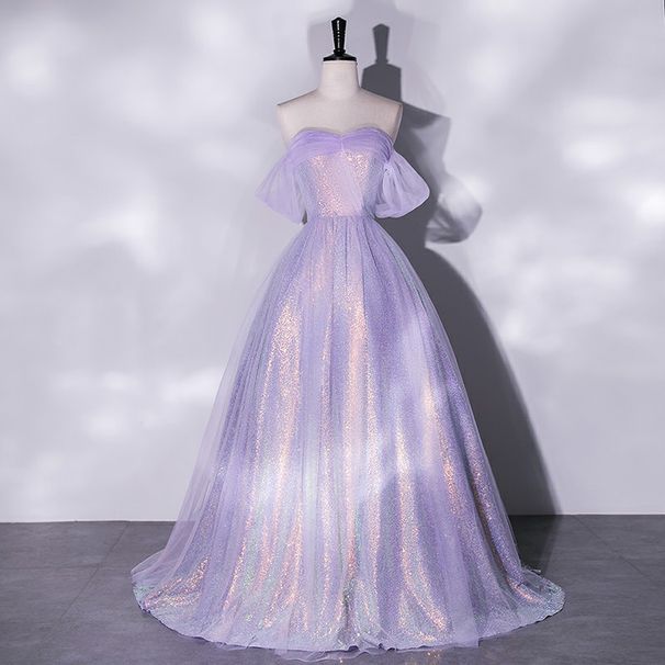 Women's Clothing Violet Evening Dress Female New One Shoulder Mesh Slim Annual Meeting Banquet Host Toast Dress Bride_ecoleips.com