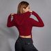 Voya Women's Instagram Trendy Versatile T-shirt Autumn And Winter Slim Fit Wine Red Short Hooded Top_ecoleips.com