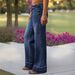 Stretch Denim Long Pants for Women Straight Wide Leg mid Rise Jeans Gradient Frayed Hem Design European And American Style_ecoleips.com