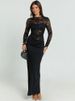 Mozision Lace Patchwork Sexy Maxi Dress Women Gown Fashion See Through Long Sleeve High Waist Ruched Club Party Long Dresses_ecoleips.com