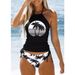 Women's Clothing Coconut Tree Print Strap Triangle Swimsuit Conservative Sling Belly Covering Split Bikini_ecoleips.com