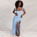 Women's fashion slim high split ribbon sexy halter dress_ecoleips.com