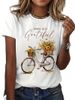 European And American Cross-border Foreign Trade Women's Floral Bicycle Print Round-neck Short-sleeve T-shirt Top_ecoleips.com