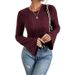 Women's Clothing Long Sleeve T-Shirt 8X4 Ribbed Brushed Round Neck Top American Style Fashionable Popula_ecoleips.com