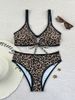 Leopard Print Tie Waist Bikini Sexy Swimwear European American Style Polyester Beachwear for Women_ecoleips.com