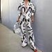 Women's Fashion Printed Two Piece Set Casual Shirt And Wide Leg Pants Spring/Autumn Full Length Polyester Clothing_ecoleips.com