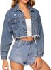 Women's Loose Fit Denim Jacket Fashionable Frayed Edges Short Ripped Style Casual_ecoleips.com