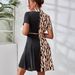 Women's Fashionable Patchwork Print Dress Clothing Tie Up Design Shirt Dress_ecoleips.com