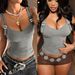 Women's Y2K Sexy Gray Adjustable Buckle Camisole V-Neck Slim Fit Summer Tank Top Cross Border Everyday Vest for Ages 16+_ecoleips.com