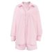 Women's French Style Solid Color Lapel Long Sleeved Hot Pants Casual Loose Two Piece Set Summer Fashion_ecoleips.com