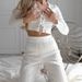 White Jacquard Sleeve Long Pants Lace Soft Pajama Set European And American Autumn New Cross-Border Home Wear For_ecoleips.com