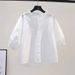 Women's Clothing Sleeve Cotton Shirt Women's Loose Design Casual Shirt Summer Literary Style Light Blue Top_ecoleips.com