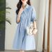 Cotton Cocoon Elegant Waist-cinching, Slimming, Mid-length, Asymmetrical Pleated Shirt Dr, Women's Summer Designer_ecoleips.com