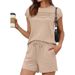 Women's Clothing Summer Striped Solid Color Fashion Set Casual Top And Shorts Outfit_ecoleips.com
