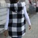 Women's mid-length hooded sleeveless plaid fleece jacket_ecoleips.com