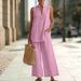 Summer Women's Two Piece Set Versatile Loose Fit Sleeveless V Neck Casual Cotton Linen Suit New Style_ecoleips.com