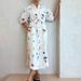 Voya Recommend! Women's Elegant French Fashion Casual Print Lapel Waist Cinched Lace Up Dress White_ecoleips.com