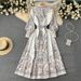 Women's Floral Print Empire Waist Dress – Bell Sleeves & High Neck For Elegant Boho Style_ecoleips.com