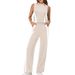 Women's Cotton Polyester Two-Piece Suit Summer Travel Casual Fashion Turtleneck Top Wide Leg Pants Mid Waist Full Length_ecoleips.com