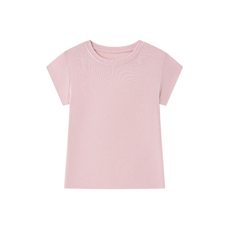 Summer Tencel Wool Short-sleeved T-shirt Women's Round Neck Design Sense Slim-fitting One-sleeved 2025 New Solid Color Comfortable Top_ecoleips.com