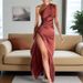 Women's Clothing Oblique Collar Slit Sleeveless Women's Sexy Slim Evening Dress_ecoleips.com