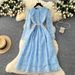 Women's Elegant French Style Lace Dress With Rhinestone Studs Long Sleeves Ruffled Waist Cinching Slimming Sophisticated For Autumn_ecoleips.com