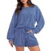 Women's Autumn/Winter Long-Sleeved Shorts And Loose-Fitting Casual Home Wear Set_ecoleips.com
