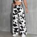Women's High-Waisted Cow Print Wide Leg Pants Slimming Straight Leg Faux Jeans European American Style Retro Y2K Unique Print_ecoleips.com