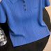Women's Blue Collar Short Sleeve Knit Top Slim Fit Fashionable Youthful Style_ecoleips.com