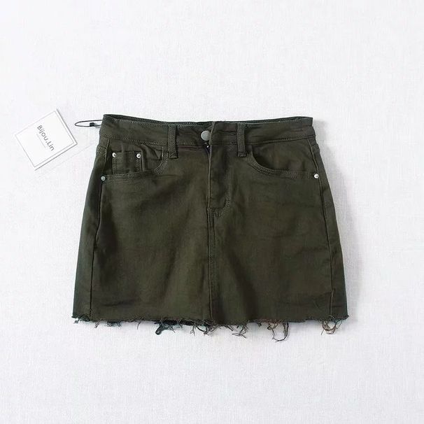 Women's Clothing Chic High Waist Denim Short Skirt Women Summer Raw Edge A Line Skirt With Safety Pants Mini Skirt_ecoleips.com