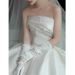 Elegant Satin Bridal Gown – Vintage Strapless A-Line Wedding Dress With Princess Sleeves & Lace Detailing – High Waist Formal Gown For Bride_ecoleips.com