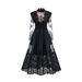 Cross-border European American Long-sleeved Lace Half-high Collar Patchwork Dress, Sweet And Elegant Long Evening Gown_ecoleips.com