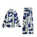 Summer New Printed Turn-Down Collar Sleeve Shirt Drawstring Casual Long Pants Silk Satin Texture Set For Women_ecoleips.com