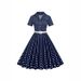 Women's Polka Dot Patchwork Belt Short Sleeved Dress Hepburn Retro French Style Skirt European And American Style New 2025_ecoleips.com