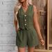 Women's Clothing Linen Casual Commuter Front Button Vest And Shorts Set V Neck Vest_ecoleips.com