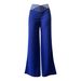 Women's High-Waisted Belted Trousers Elegant Commuter Style Hollowed out Slightly Flared Casual Wide Leg Pants_ecoleips.com