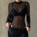 European American Style See through Striped Mesh Bodysuit Slim Fit Base Layer Summer Hot Girl Versatile Top Women's Clothing_ecoleips.com